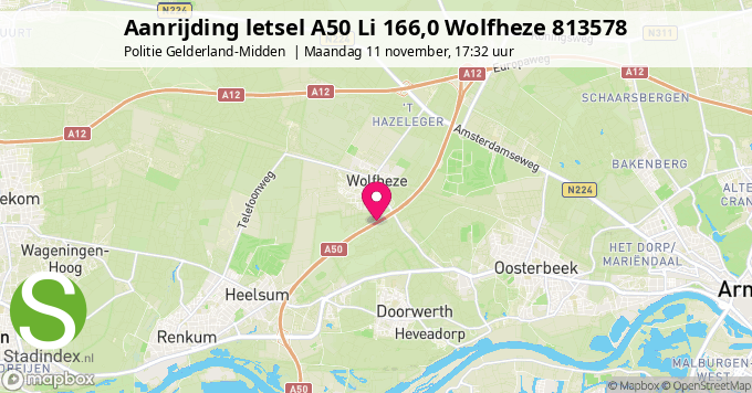 Aanrijding letsel A50 Li 166,0 Wolfheze 813578