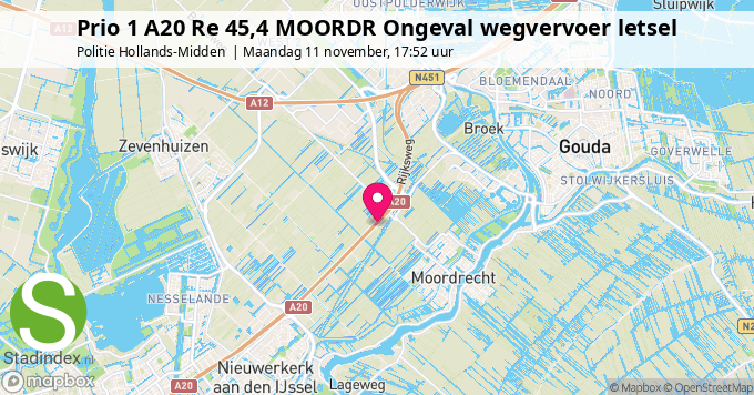 Prio 1 A20 Re 45,4 MOORDR Ongeval wegvervoer letsel