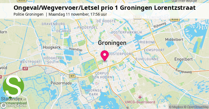 Ongeval/Wegvervoer/Letsel prio 1 Groningen Lorentzstraat