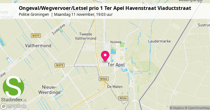 Ongeval/Wegvervoer/Letsel prio 1 Ter Apel Havenstraat Viaductstraat