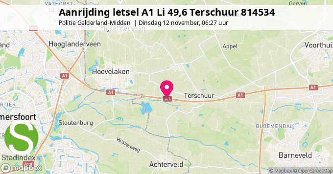 Aanrijding letsel A1 Li 49,6 Terschuur 814534