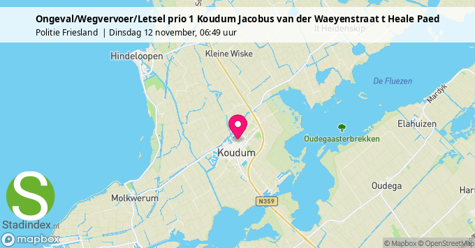 Ongeval/Wegvervoer/Letsel prio 1 Koudum Jacobus van der Waeyenstraat t Heale Paed