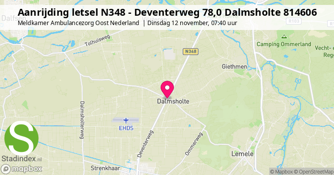 Aanrijding letsel N348 - Deventerweg 78,0 Dalmsholte 814606