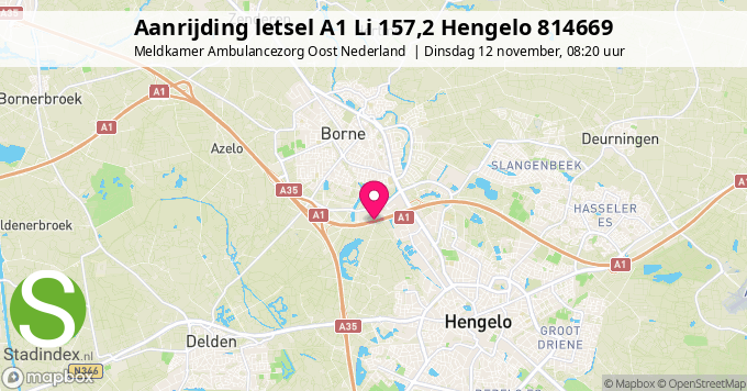 Aanrijding letsel A1 Li 157,2 Hengelo 814669