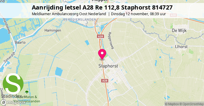 Aanrijding letsel A28 Re 112,8 Staphorst 814727