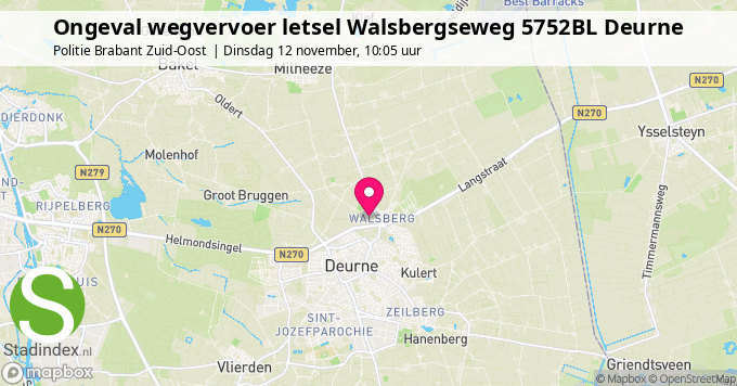 Ongeval wegvervoer letsel Walsbergseweg 5752BL Deurne