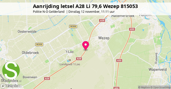 Aanrijding letsel A28 Li 79,6 Wezep 815053