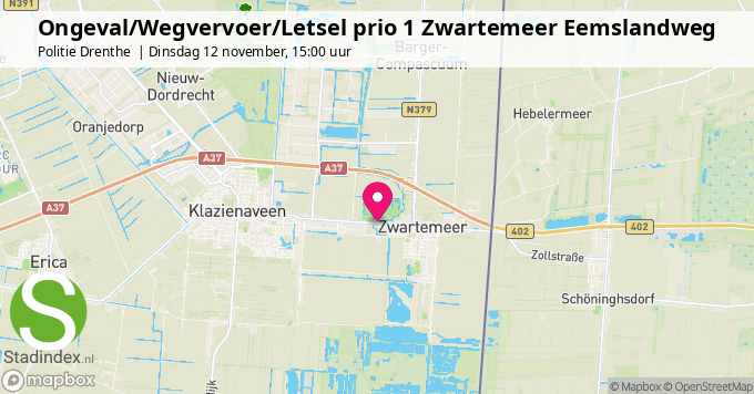 Ongeval/Wegvervoer/Letsel prio 1 Zwartemeer Eemslandweg