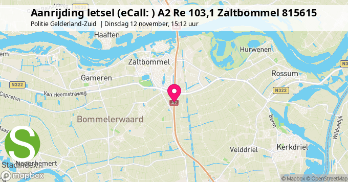 Aanrijding letsel (eCall: ) A2 Re 103,1 Zaltbommel 815615