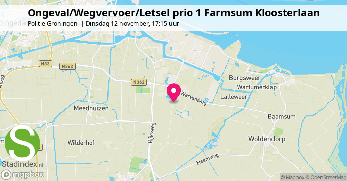 Ongeval/Wegvervoer/Letsel prio 1 Farmsum Kloosterlaan