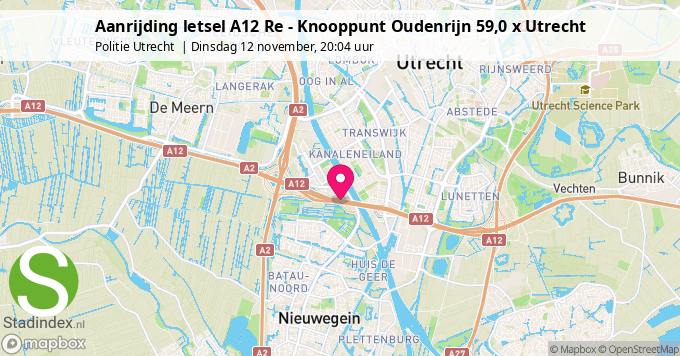 Aanrijding letsel A12 Re - Knooppunt Oudenrijn 59,0 x Utrecht