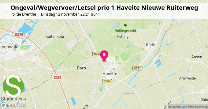 Ongeval/Wegvervoer/Letsel prio 1 Havelte Nieuwe Ruiterweg