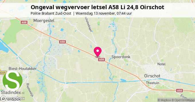 Ongeval wegvervoer letsel A58 Li 24,8 Oirschot