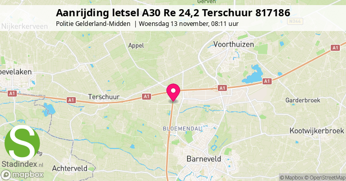 Aanrijding letsel A30 Re 24,2 Terschuur 817186