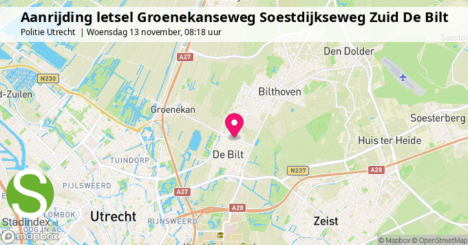 Aanrijding letsel Groenekanseweg Soestdijkseweg Zuid De Bilt