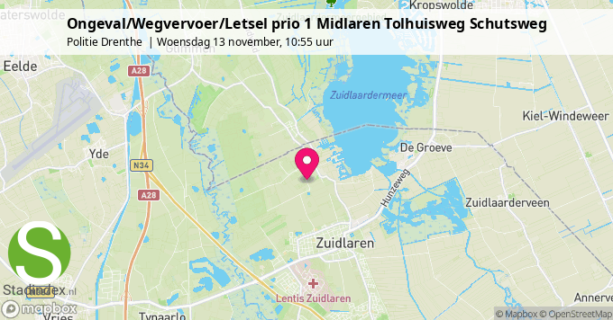 Ongeval/Wegvervoer/Letsel prio 1 Midlaren Tolhuisweg Schutsweg