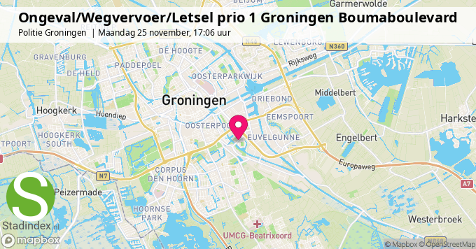 Ongeval/Wegvervoer/Letsel prio 1 Groningen Boumaboulevard