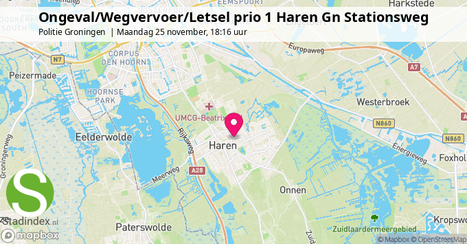 Ongeval/Wegvervoer/Letsel prio 1 Haren Gn Stationsweg