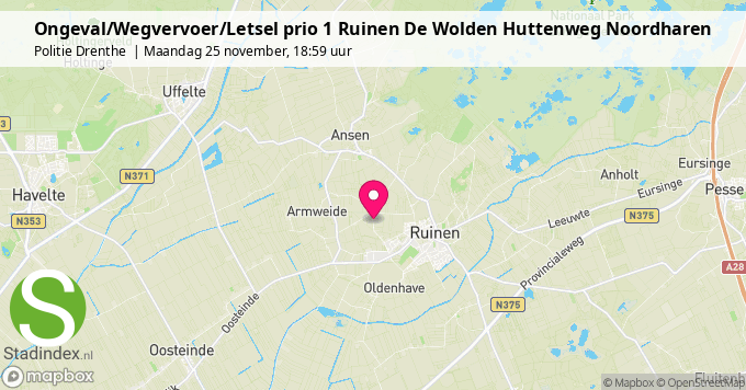 Ongeval/Wegvervoer/Letsel prio 1 Ruinen De Wolden Huttenweg Noordharen