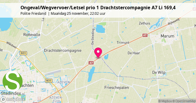 Ongeval/Wegvervoer/Letsel prio 1 Drachtstercompagnie A7 Li 169,4