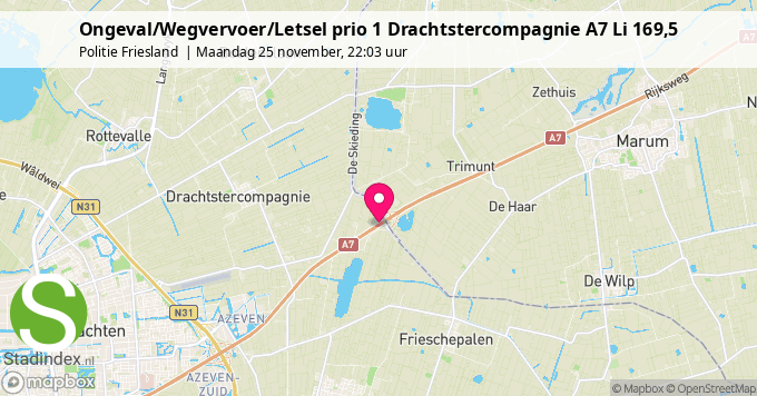 Ongeval/Wegvervoer/Letsel prio 1 Drachtstercompagnie A7 Li 169,5