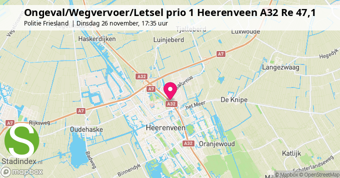 Ongeval/Wegvervoer/Letsel prio 1 Heerenveen A32 Re 47,1