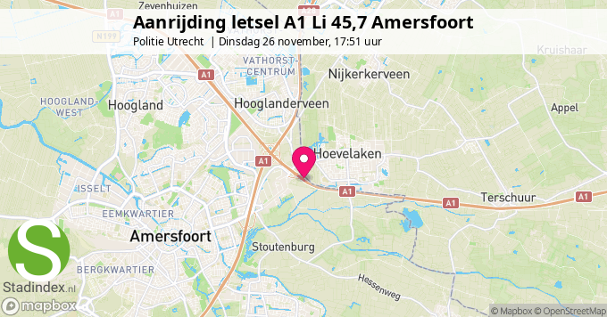 Aanrijding letsel A1 Li 45,7 Amersfoort