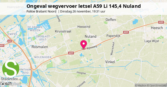 Ongeval wegvervoer letsel A59 Li 145,4 Nuland