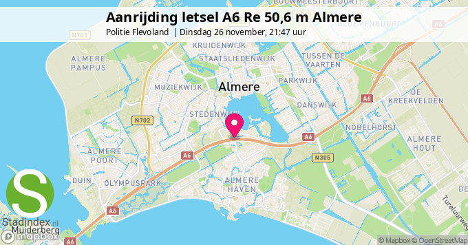 Aanrijding letsel A6 Re 50,6 m Almere