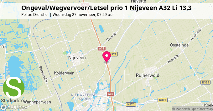 Ongeval/Wegvervoer/Letsel prio 1 Nijeveen A32 Li 13,3