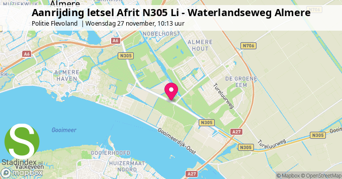 Aanrijding letsel Afrit N305 Li - Waterlandseweg Almere