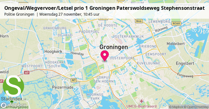 Ongeval/Wegvervoer/Letsel prio 1 Groningen Paterswoldseweg Stephensonstraat