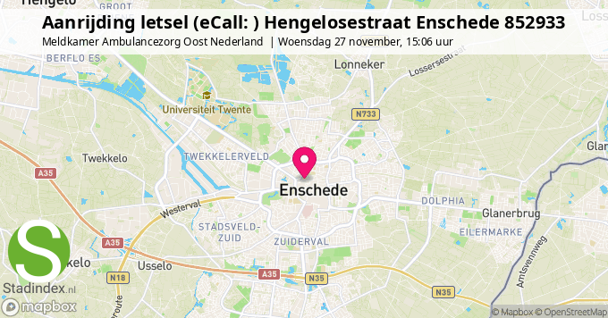 Aanrijding letsel (eCall: ) Hengelosestraat Enschede 852933