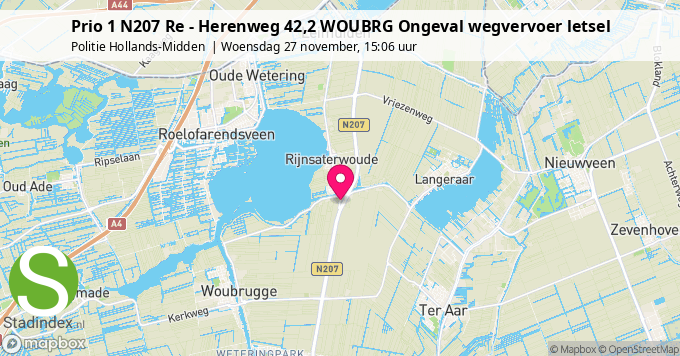 Prio 1 N207 Re - Herenweg 42,2 WOUBRG Ongeval wegvervoer letsel