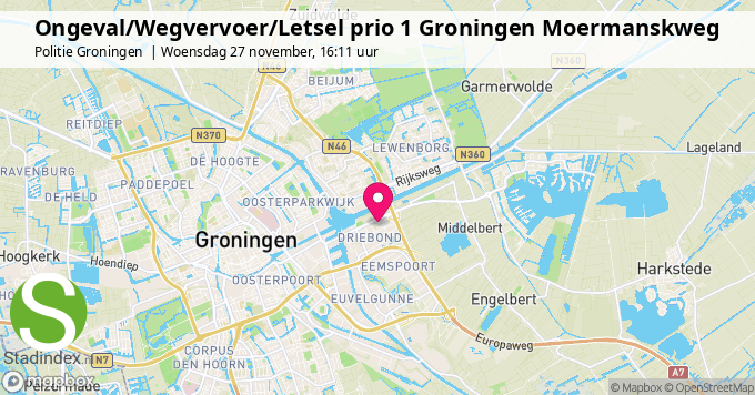 Ongeval/Wegvervoer/Letsel prio 1 Groningen Moermanskweg