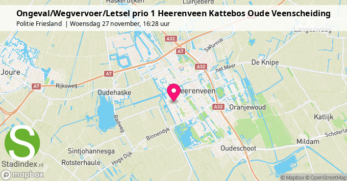 Ongeval/Wegvervoer/Letsel prio 1 Heerenveen Kattebos Oude Veenscheiding