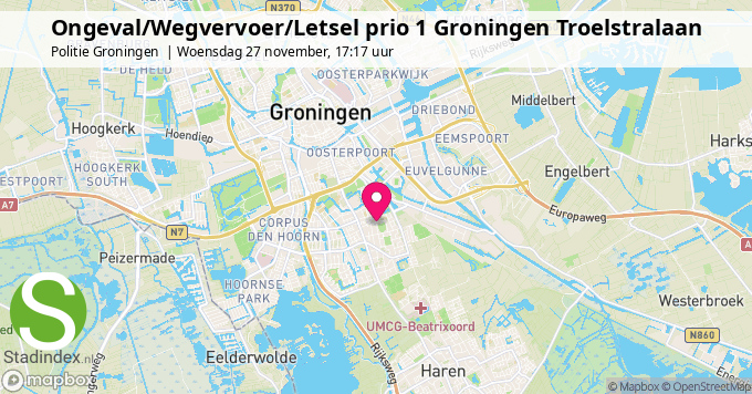 Ongeval/Wegvervoer/Letsel prio 1 Groningen Troelstralaan