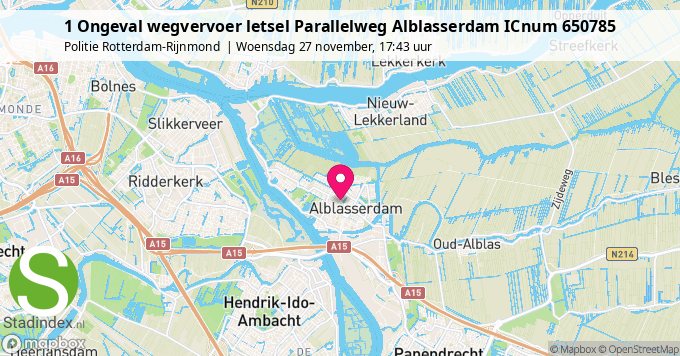 1 Ongeval wegvervoer letsel Parallelweg Alblasserdam ICnum 650785