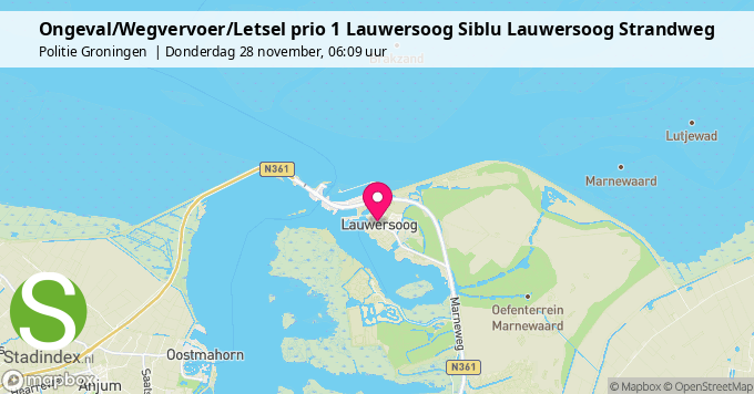 Ongeval/Wegvervoer/Letsel prio 1 Lauwersoog Siblu Lauwersoog Strandweg