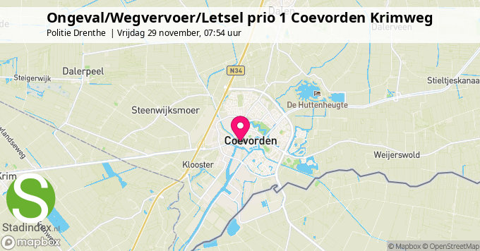 Ongeval/Wegvervoer/Letsel prio 1 Coevorden Krimweg