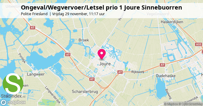 Ongeval/Wegvervoer/Letsel prio 1 Joure Sinnebuorren