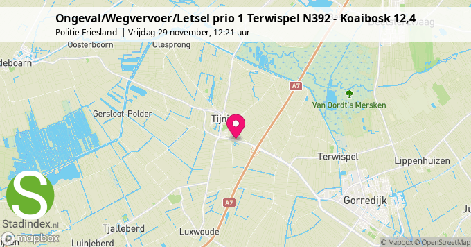 Ongeval/Wegvervoer/Letsel prio 1 Terwispel N392 - Koaibosk 12,4