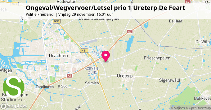 Ongeval/Wegvervoer/Letsel prio 1 Ureterp De Feart