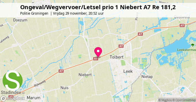 Ongeval/Wegvervoer/Letsel prio 1 Niebert A7 Re 181,2