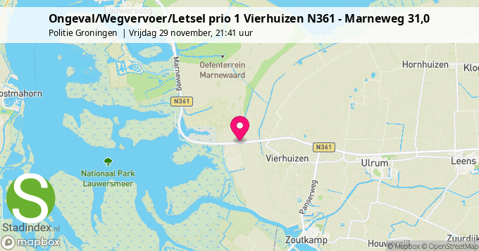 Ongeval/Wegvervoer/Letsel prio 1 Vierhuizen N361 - Marneweg 31,0