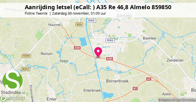 Aanrijding letsel (eCall: ) A35 Re 46,8 Almelo 859850