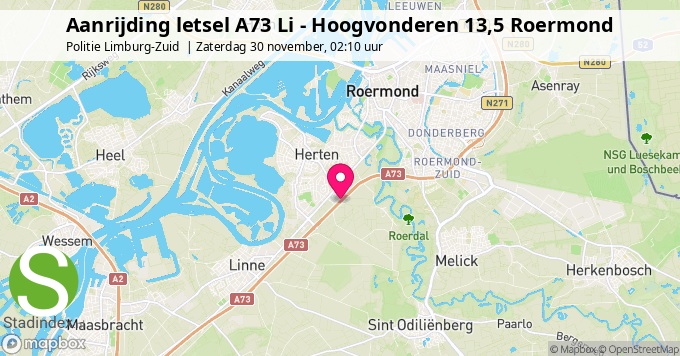 Aanrijding letsel A73 Li - Hoogvonderen 13,5 Roermond