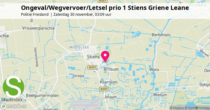 Ongeval/Wegvervoer/Letsel prio 1 Stiens Griene Leane