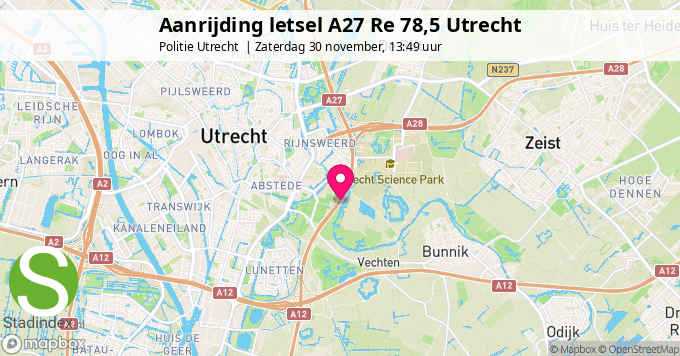 Aanrijding letsel A27 Re 78,5 Utrecht