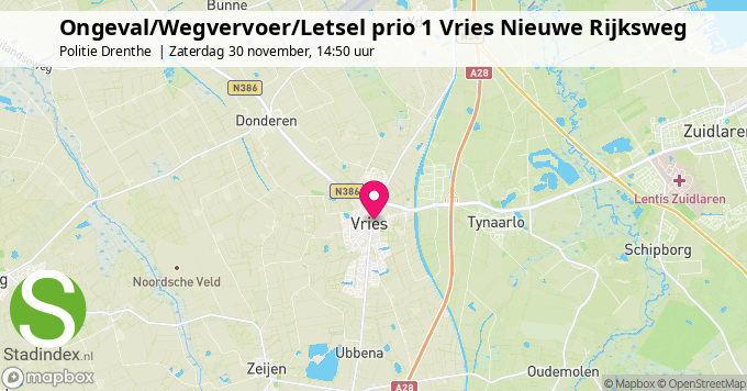 Ongeval/Wegvervoer/Letsel prio 1 Vries Nieuwe Rijksweg